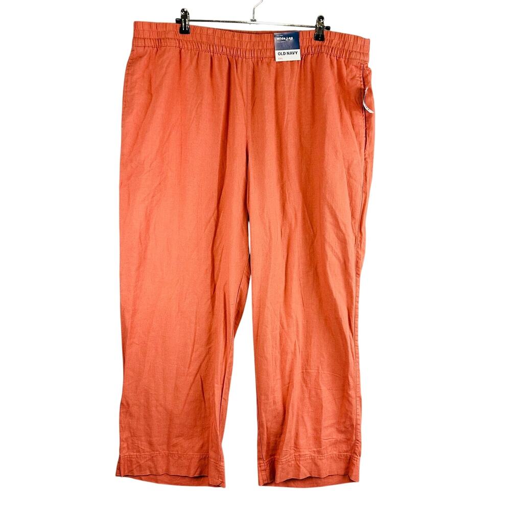 New Old Navy Womans XXL Plus Pants Wide Leg Linen Blend Pull‎ On Amber NWT